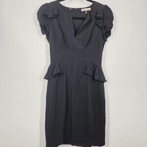 Rebecca Taylor Black Daria Peplum V Neck Fluttler Sleeve Mini Dress Classic Date